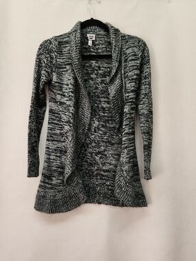 Open-Front Shawl Collar Cardigan - Black & White Marled